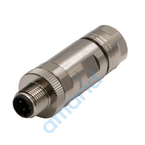 (СЦМ12-04D1LJMS) Разъем для передачи данных, Ethernet cat. 5e (100 Мбит/с), резьба М12, штыревой, прямой, кодировка 4D, винтовое соединение, материал корпуса - латунь никелированная, экранированный, ввод кабеля 6-8 мм, STEZ, 185200694